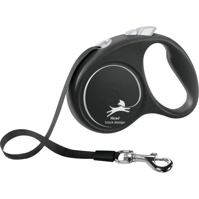 Flexi Повідець-рулетка Black Design стрічка S (5 м, до 15 кг)срібний