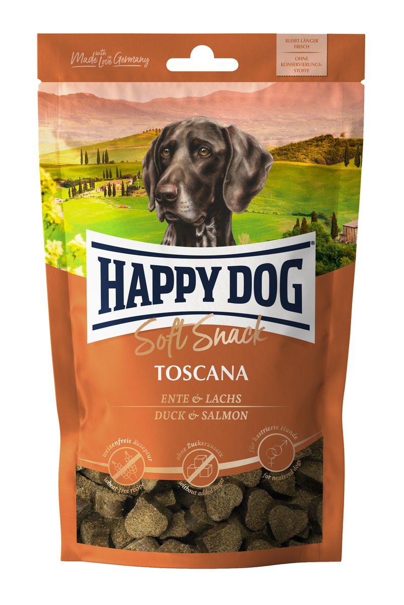 HAPPY DOG SoftSnack Toscana мякі закуски для собак середніх та великих порід з качкою та лососем 100гр