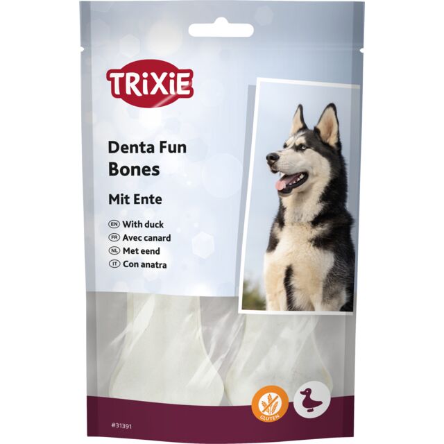 Кісточка Trixie для собак Denta Fun пресована жувальна з качкою натуральна шкіра 10см 70г 2штупак арт.31391