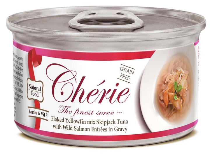 Cherie 80g Wild Salmon Entrees in Gravy вологий корм для котів з ніжними шматочками жовтоперого тунця та дикого лосося в соусі