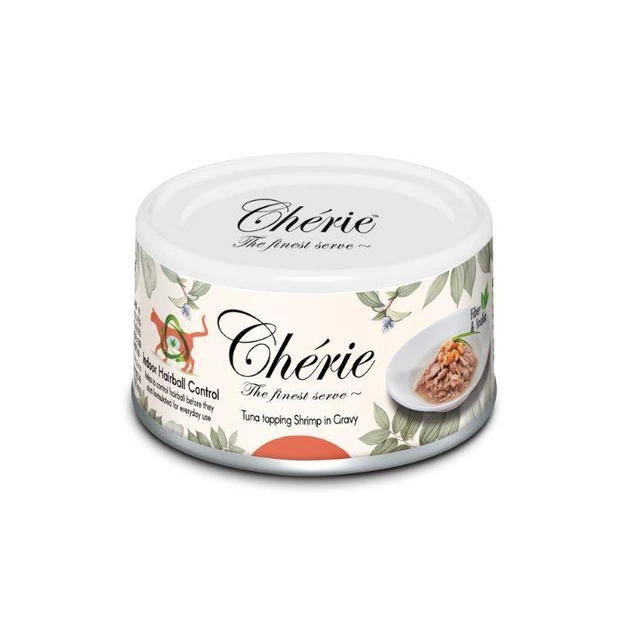 Cherie вологий корм для котів контроль утворення грудочок шерсті зі шматочками тунця та креветок в соусі 80 гр