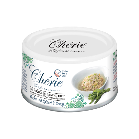 Cherie80g Chicken (Hair &Coat) курки та шпинату в соусі вологий корм для підтримки здоровя шкіри та шерсті котів зі шматочками