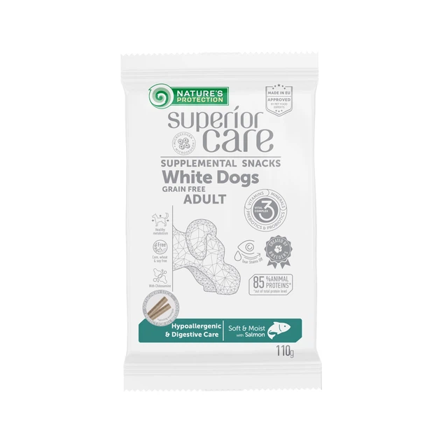 Лакомства для взрослых собак всех пород с белым окрасом шерсти Nature's Protection Superior Care White Dogs с лососем, 110г