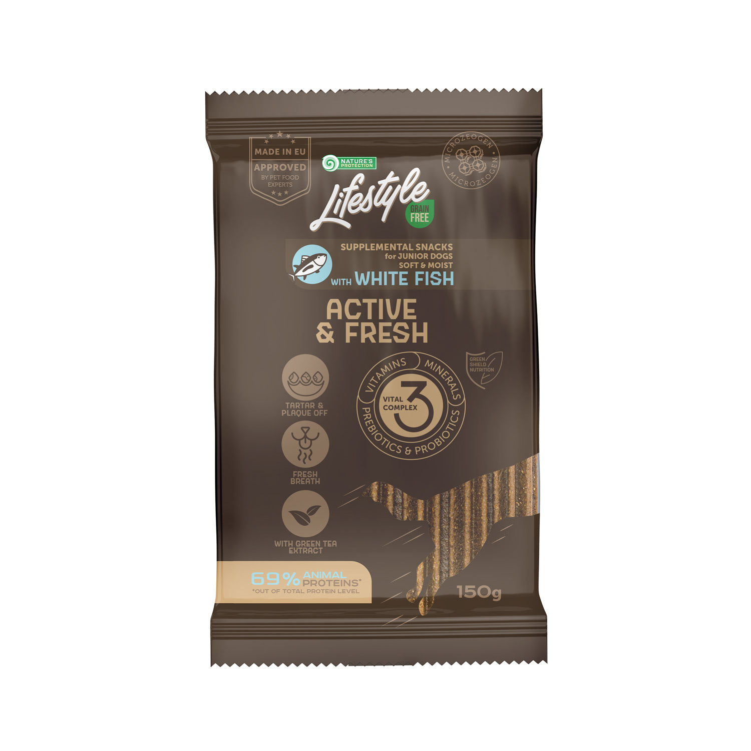 Natures ProtectionЛакомство с белой рыбой для молодых собак всех пород Active & Fresh, 150г