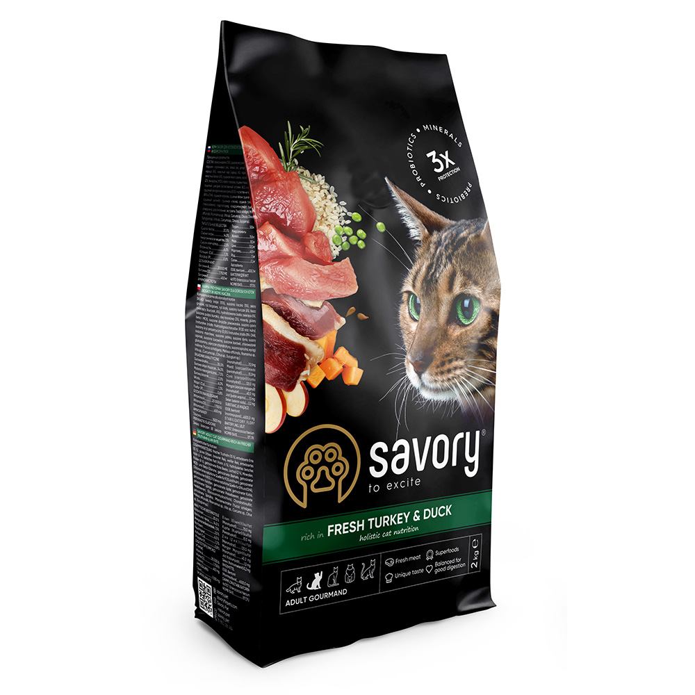 SAVORY сухий для котів гурманів зі свіжою індичкою та качкою 2кг арт.30051