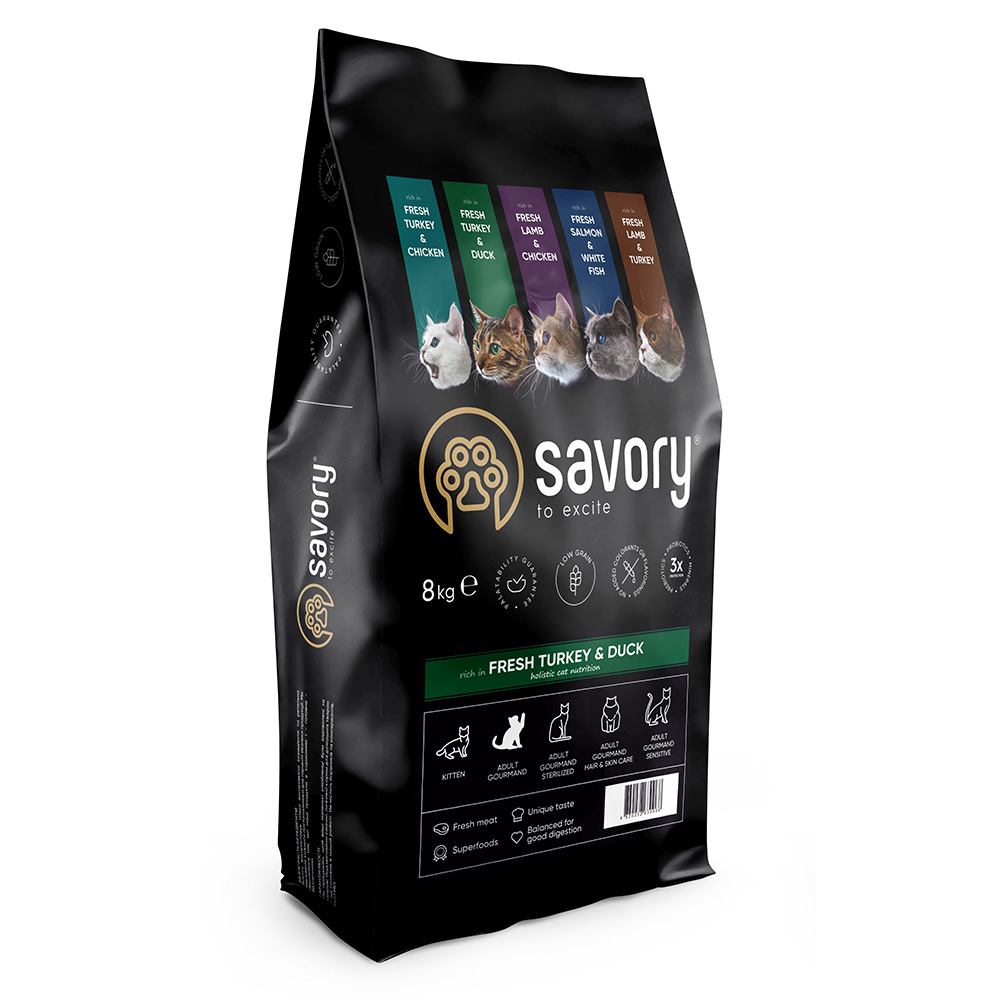 Savory Adult Cat Gourmand Fresh Turkey and Duck 8 kg