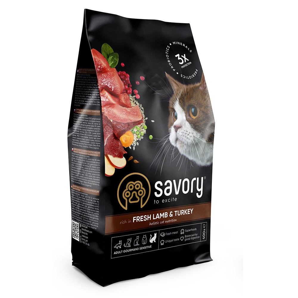 Savory Adult Cat Sensitive Digestion Fresh Lamb and Turkey 0,4kg