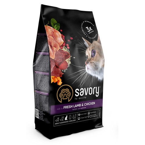 Корм SAVORY сухий для стерилізованих котів зі свіжим ягням і куркою 0.4кг арт.30105