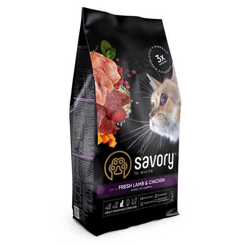 Корм SAVORY сухий для стерилізованих котів зі свіжим ягням і куркою 2кг арт.30112