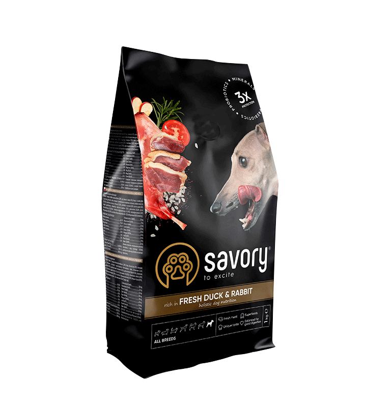 Savory Adult All Breeds rich in Fresh Duck and Rabbit 1 kg