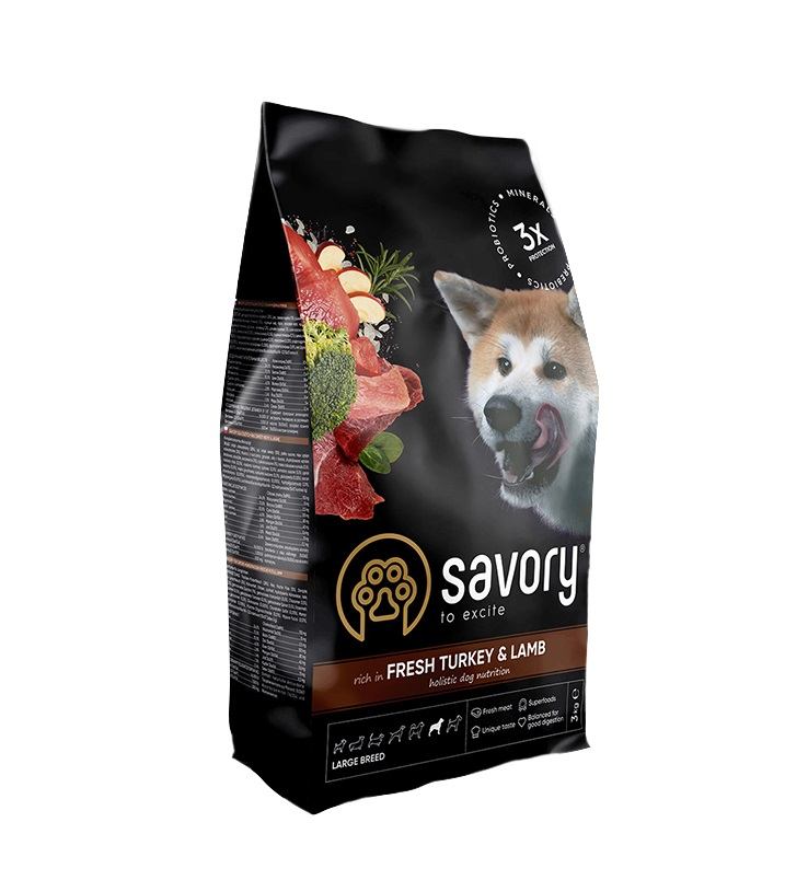 Savory Корм Large Breeds rich in Fresh Turkey and Lamb для дорослих собак великих порід від 25 кг зі ягням та іналички 3 кг