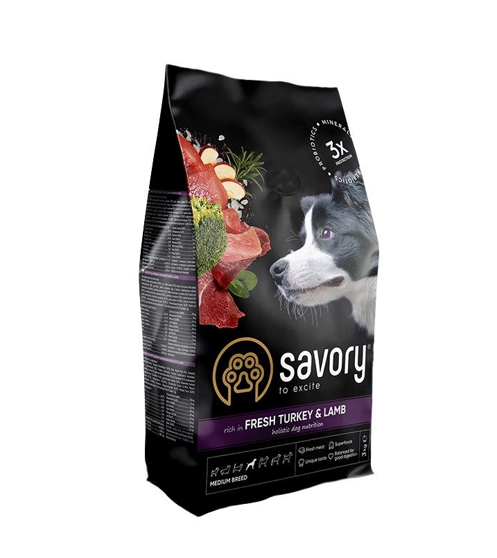 Savory Medium Breed rich in Fresh Turkey and Lamb 3 kg