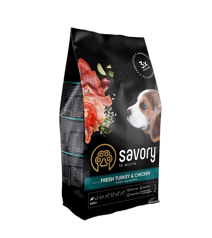 Savory Puppy rich in Fresh Turkey and Chicken 3 kg