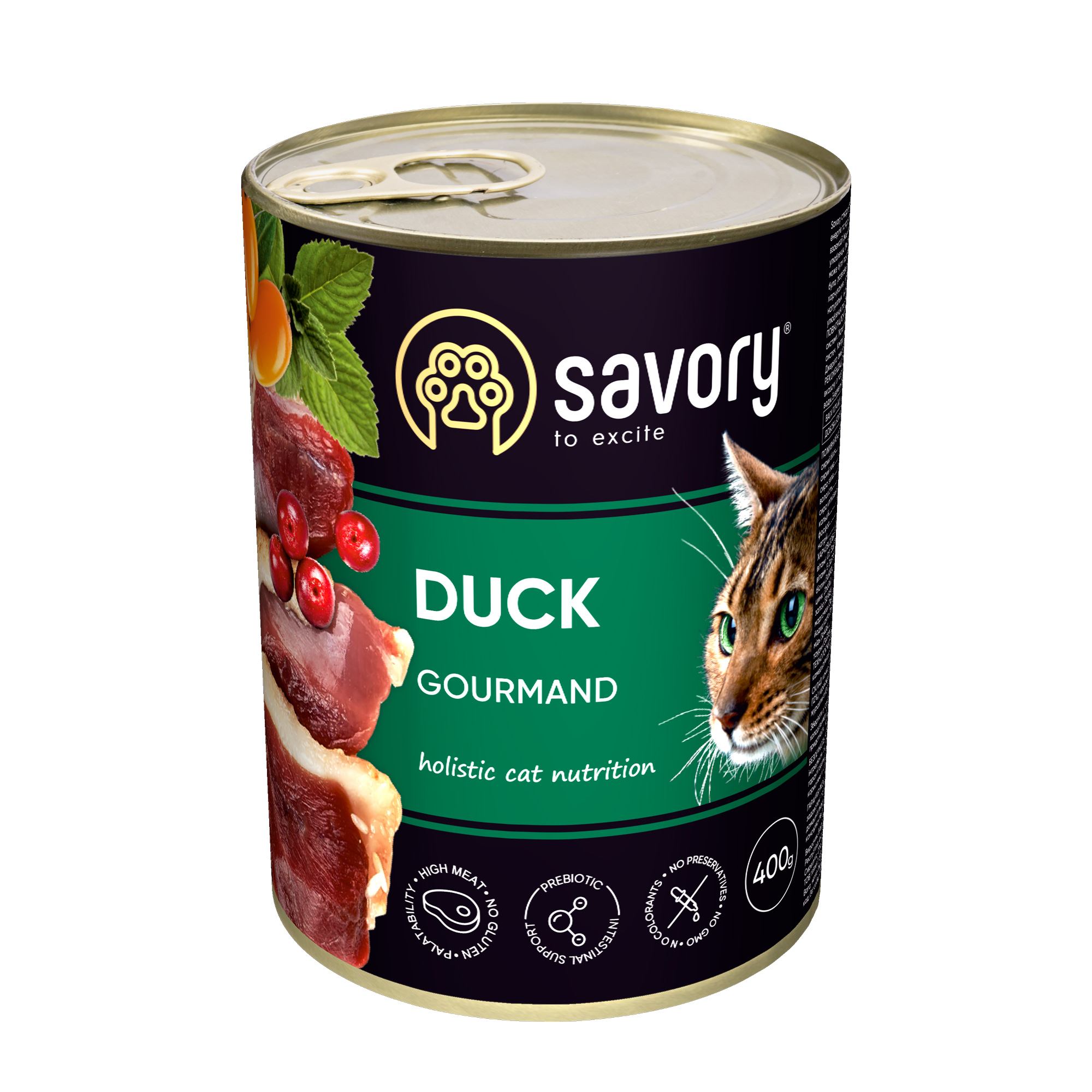Savory Cat Adult для вибагливих котів качка банка 400g