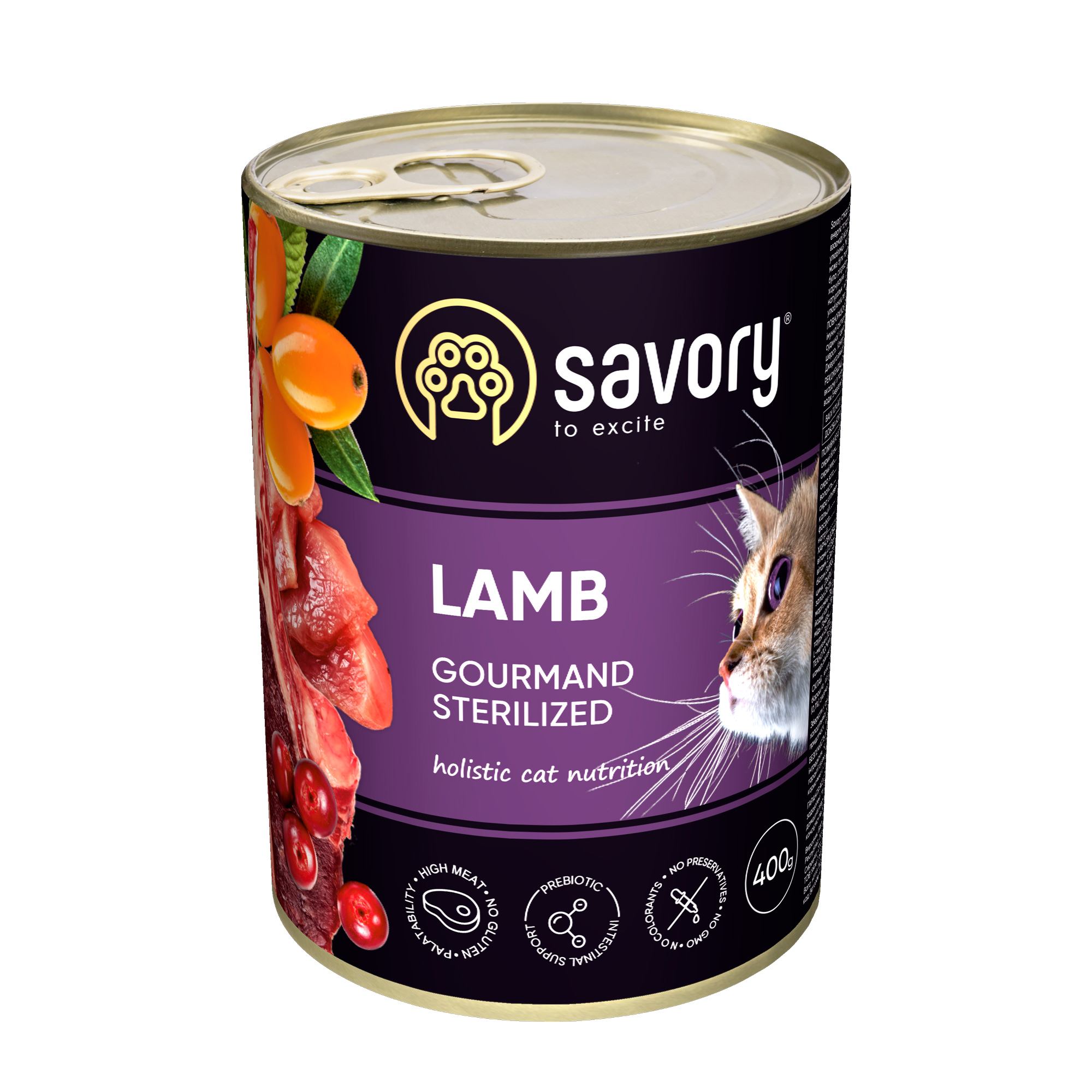 Savory Cat Adult Sterilised з ягням банка 400g