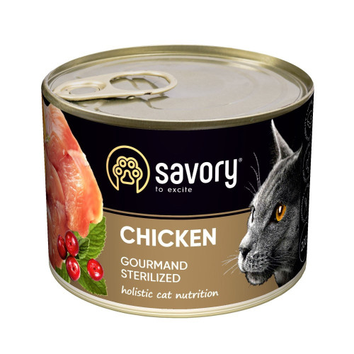 Savory Cat Adult Sterilised курка банка 200g