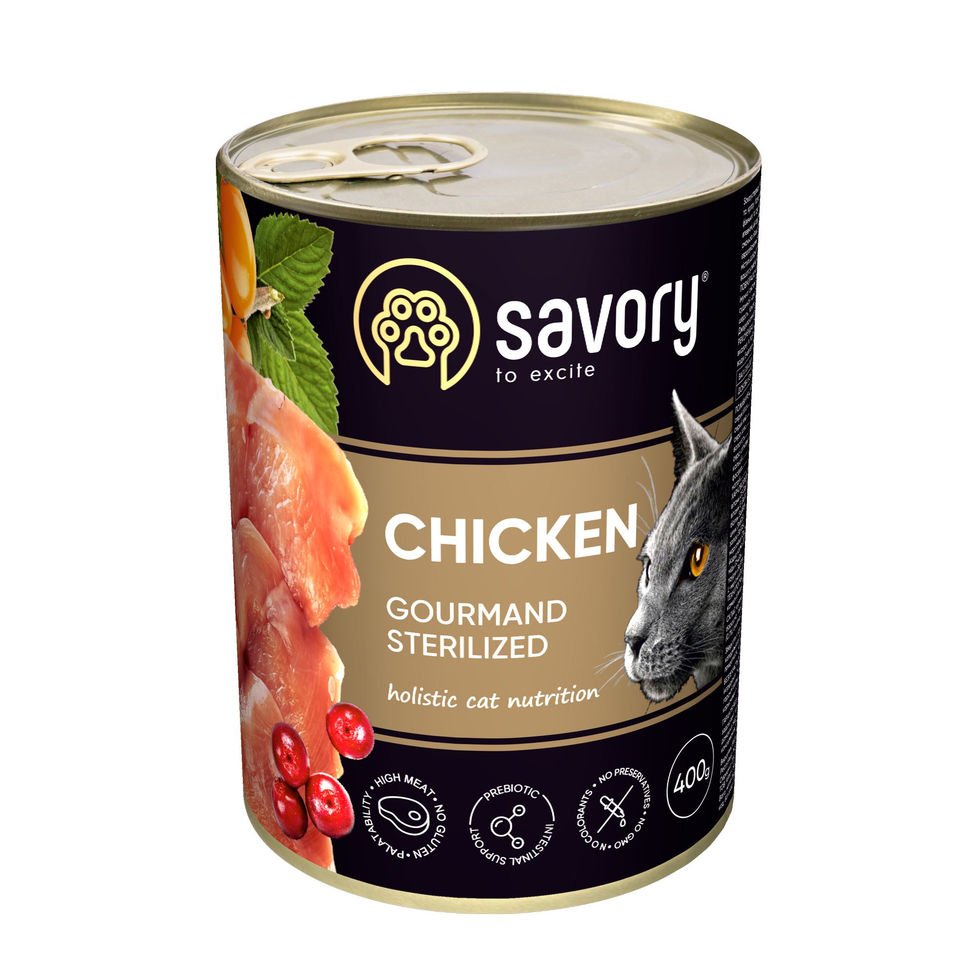 Savory Cat Can Adult Sterilised курка банка 400g