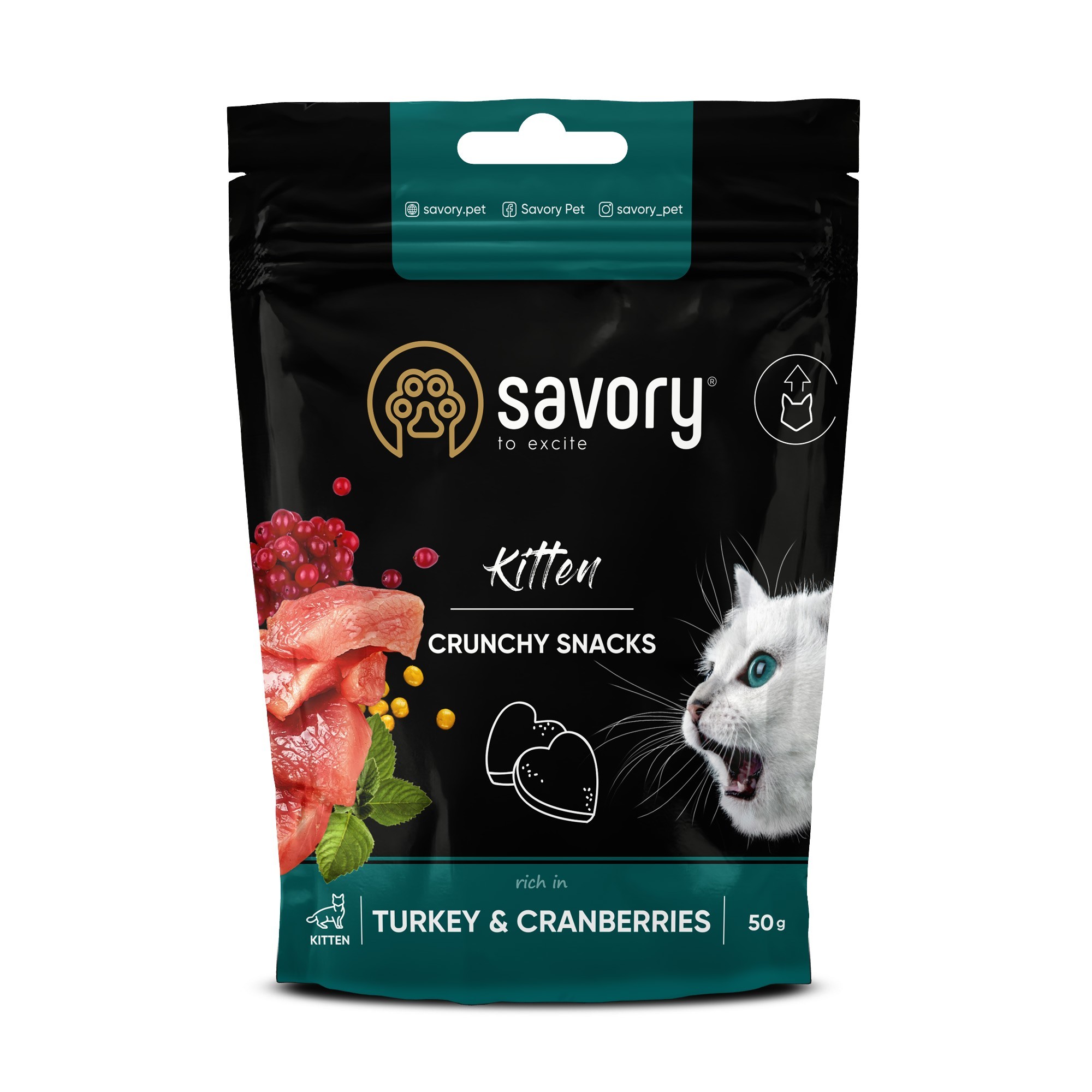 Savory хрусткі ласощі для здорового росту кошенят індичка та журавлина