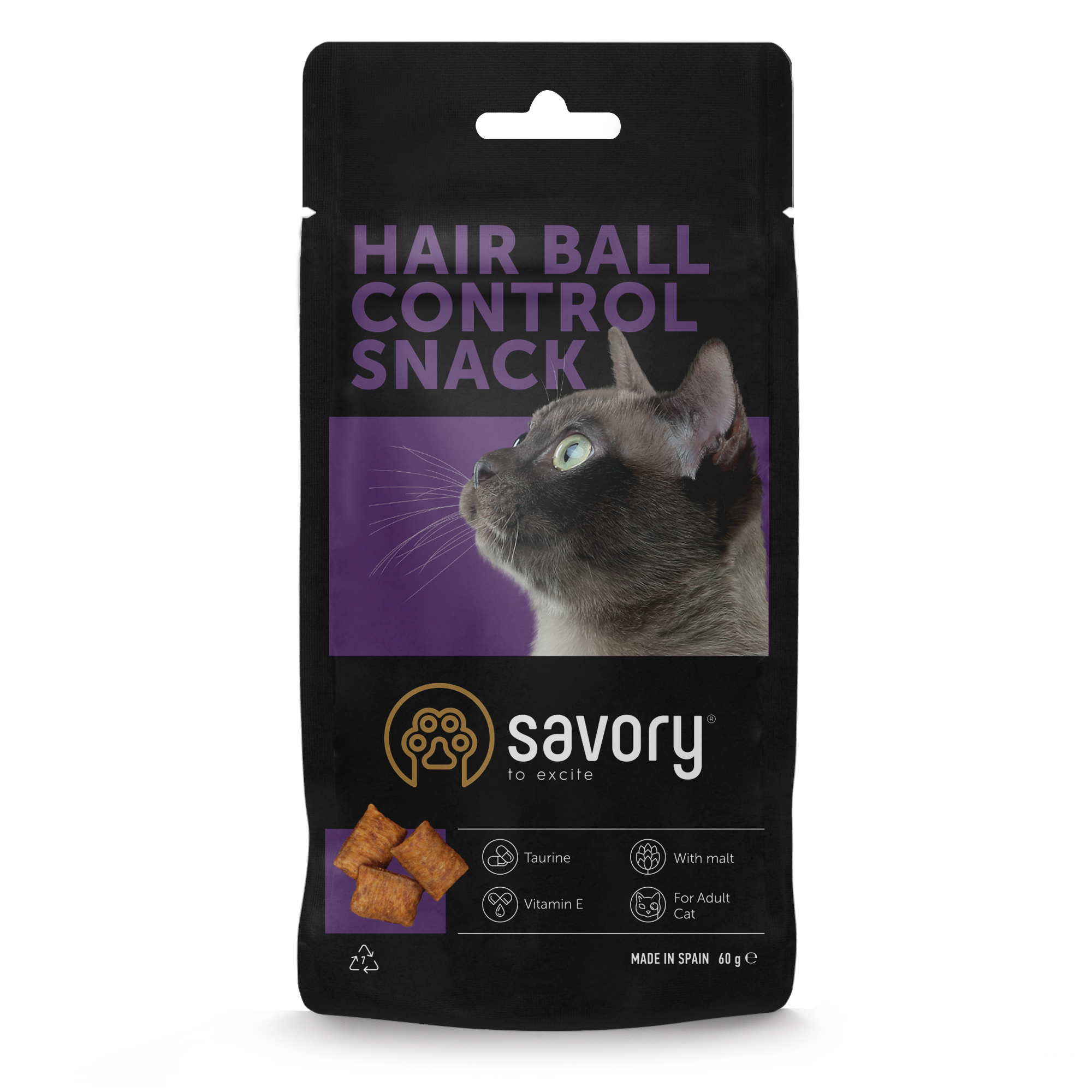 Ласощі SAVORY для котів Подушечки для Виведення Шерсті, 60г, арт. 31485
