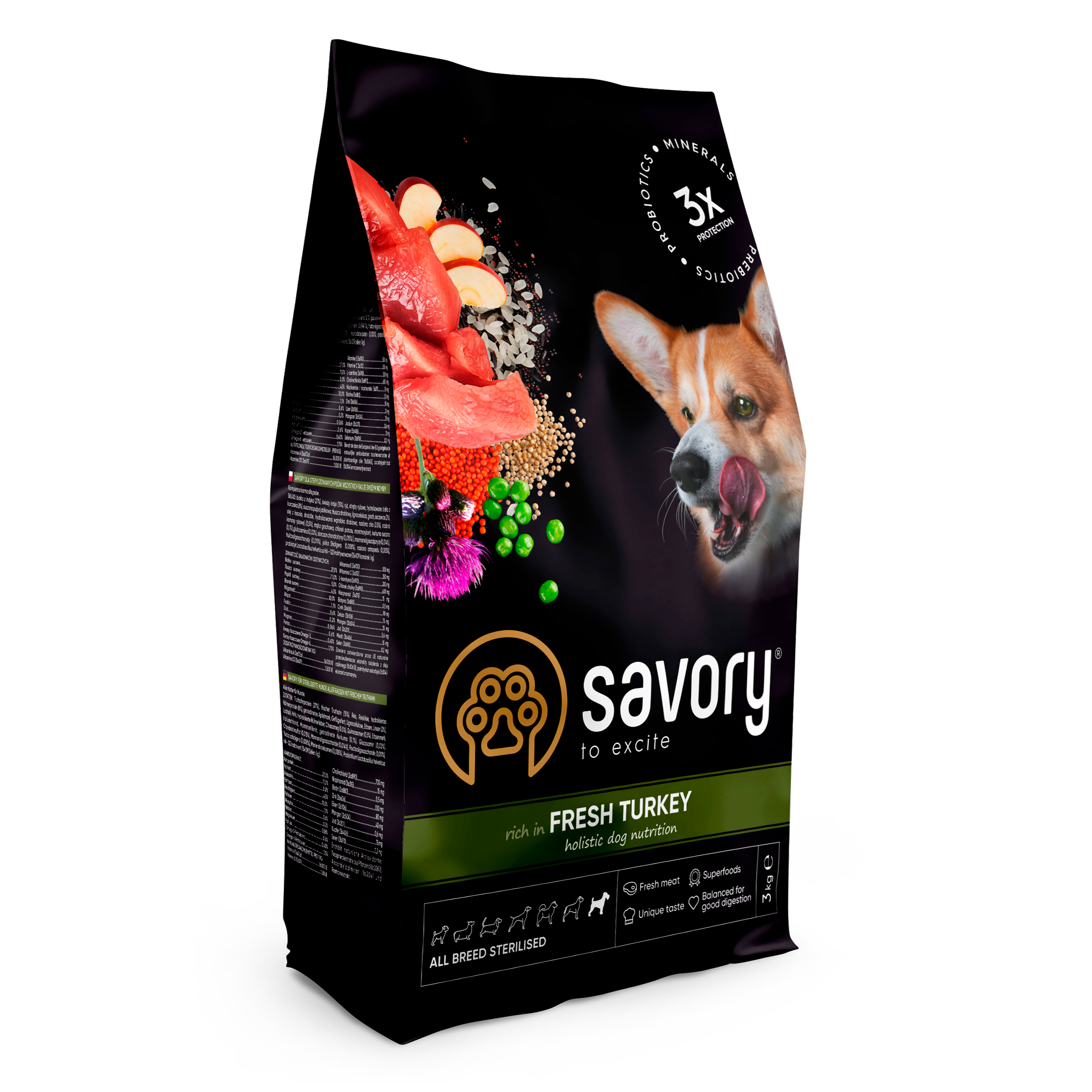 SAVORY для собак стерилізованих з індичкою 3 кг