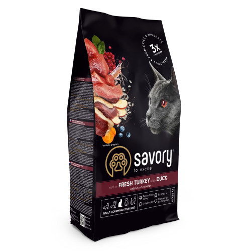 Корм SAVORY сухий для стерилізованих котів зі свіжою індичкою та качкою 0,4 кг арт.31584