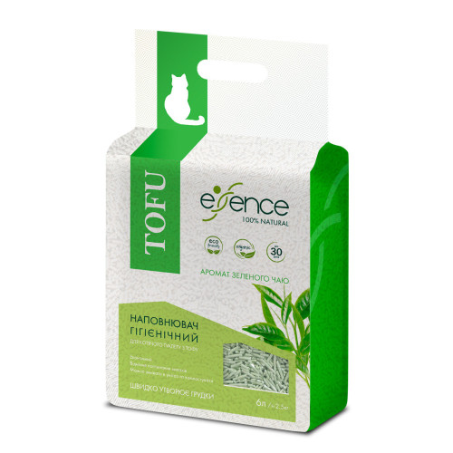Наповнювач гігієнічний Essence для котячого туалету з тофу, гранула 3 мм, з ароматом зеленого чаю, 6л