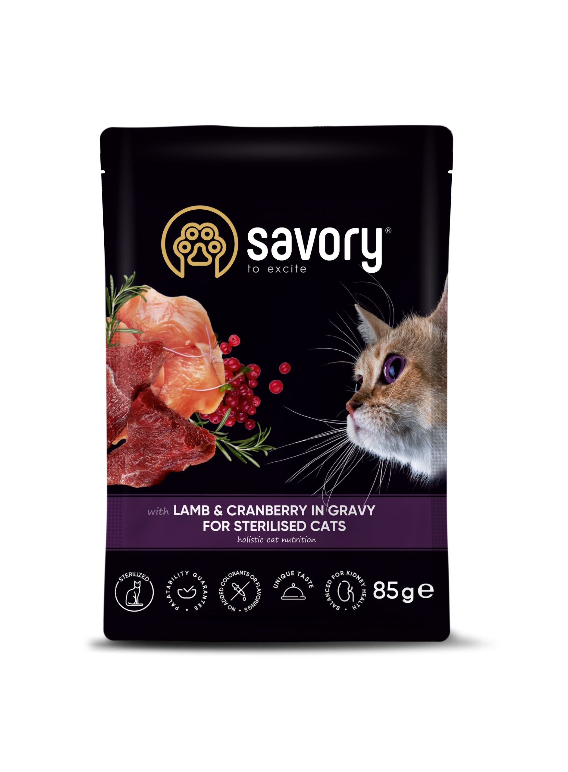 Savory пауч для стерилізованих котів та кішок з ягням та журавлиною 85 гр