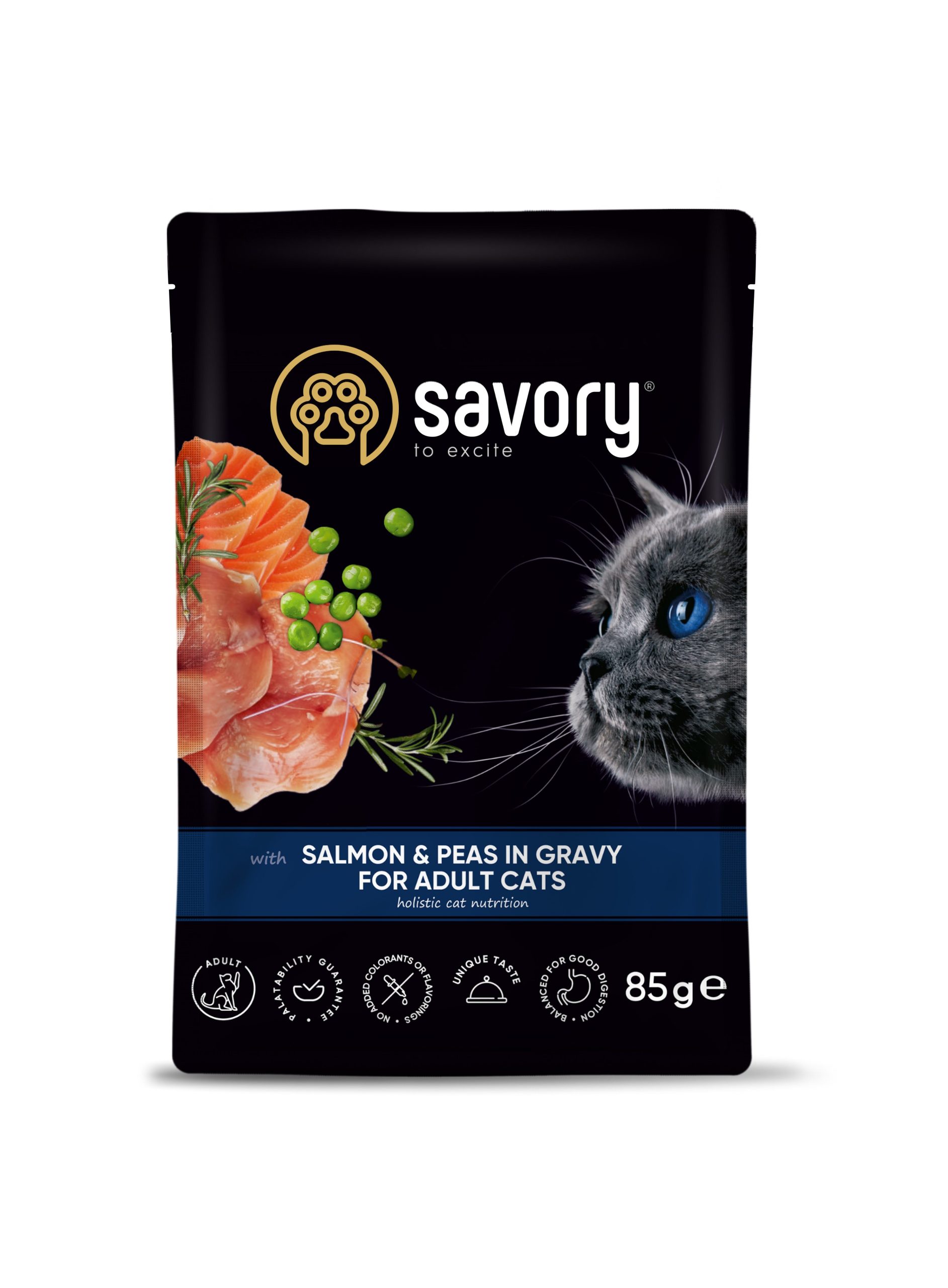 Savory пауч для дорослих котів з лососем та горошком у соусі 85 гр