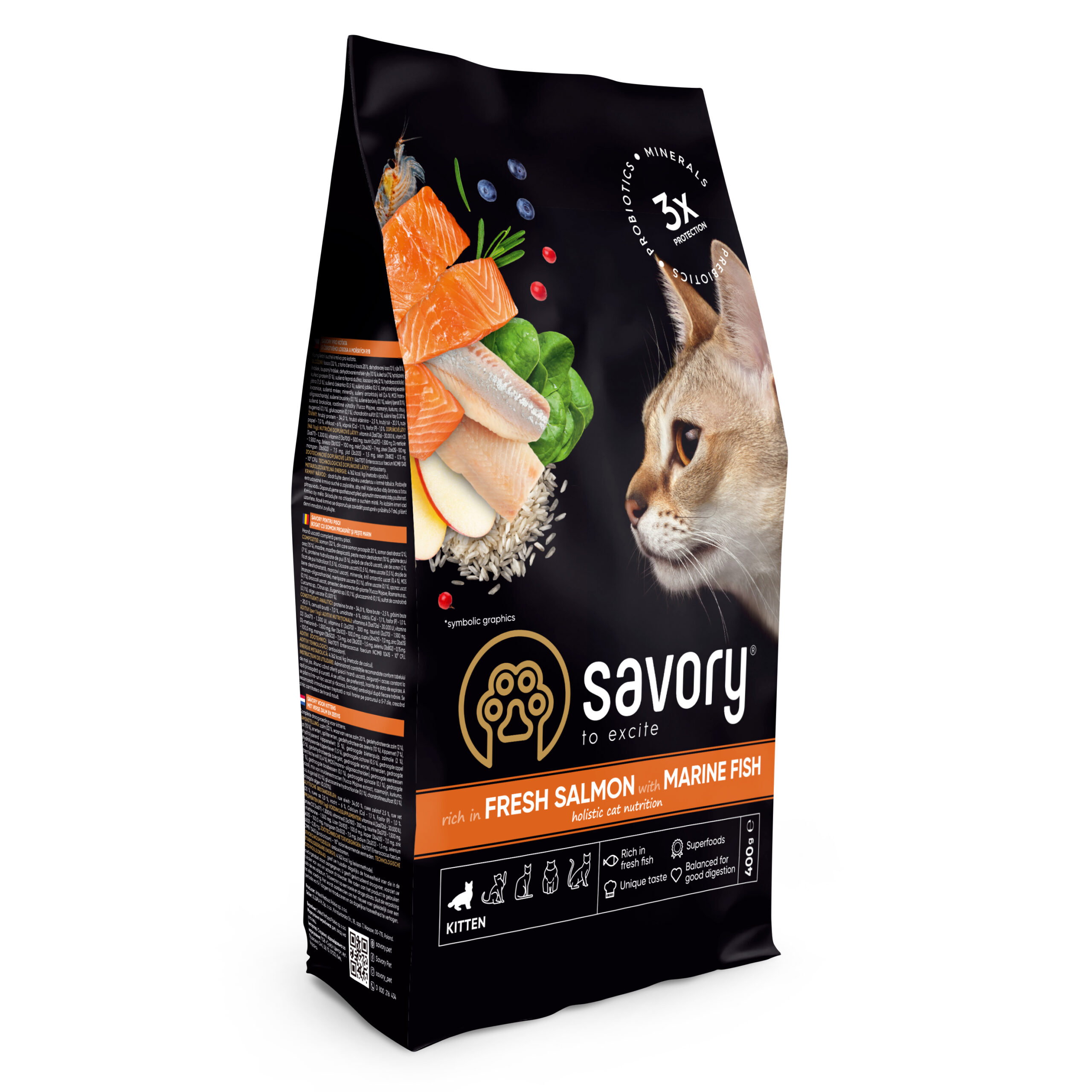 Корм SAVORY сухий для кошенят всіх порід зі свіжим лососем та морською рибою 0.4кг арт.21137
