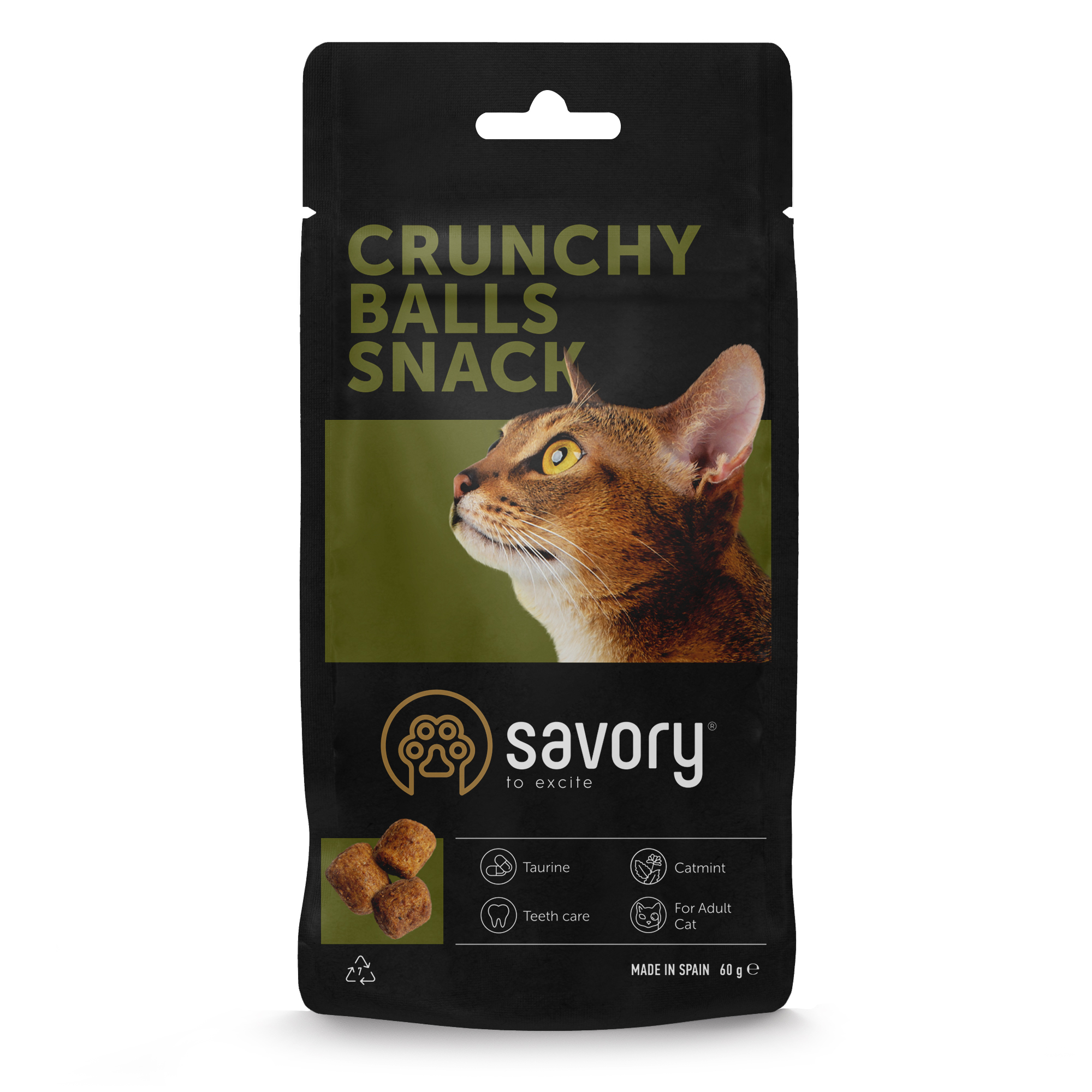 Хрумкі ласощі Savory Cats Snacks Crunchy Balls для дорослих вибагливих котів, кульки з котячою м'ятою, 60 г
