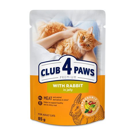 CLUB 4 PAWS Преміум "З кроликом у желе". Повнораціонний консервований корм для дорослих котів, 0,085 кг