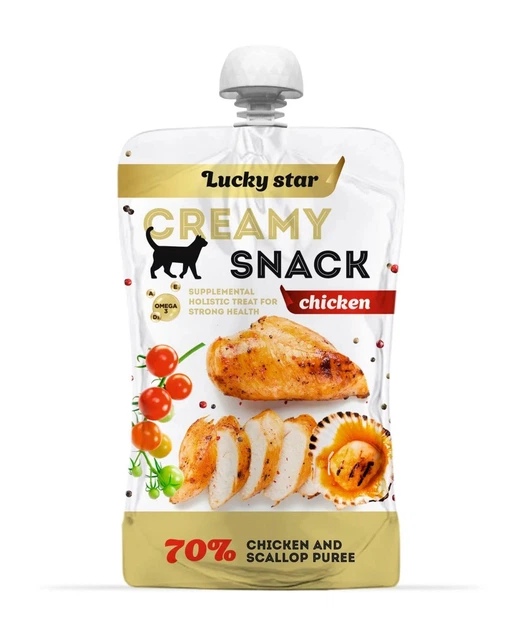 Ласощі для котів Лагідне пюре для котів з мяся курки та тихоокіанських морських гребенців 85гр