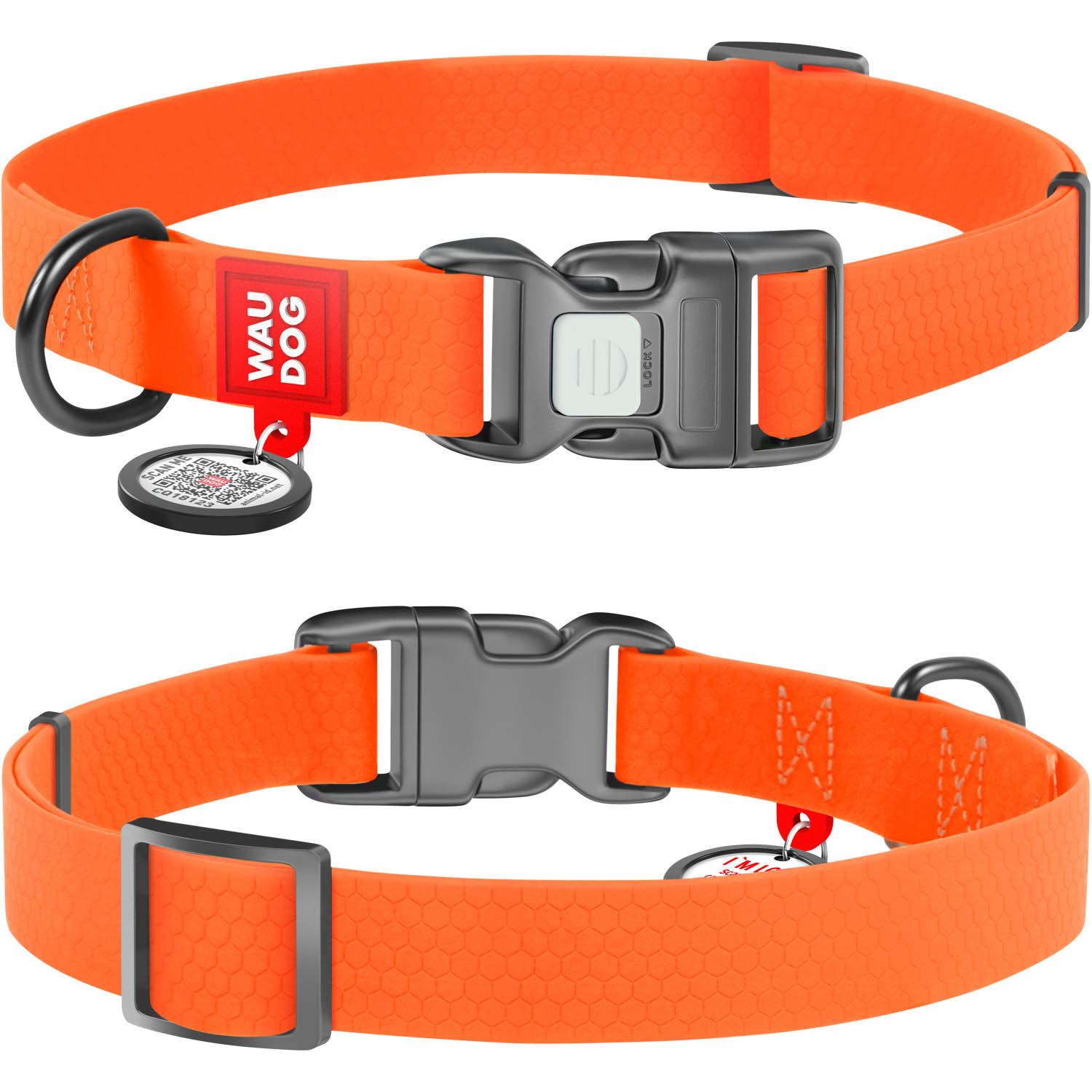 Нашийник для собак водостійкий WAUDOG Waterproof c QR паспортом, пластикова пряжка-фастекс, Ш 15 мм, Дов 25-35 см, помаранчевий