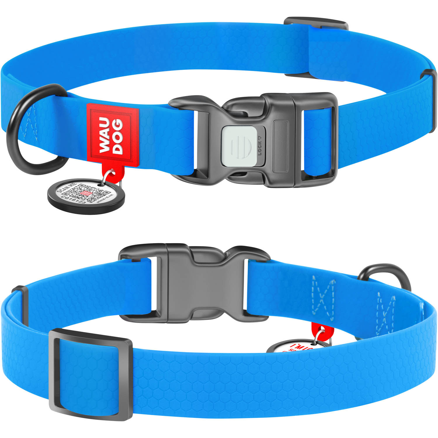 Нашийник для собак водостійкий WAUDOG Waterproof c QR паспортом, пластикова пряжка-фастекс, Ш 15 мм, Дов 25-35 см, блакитний