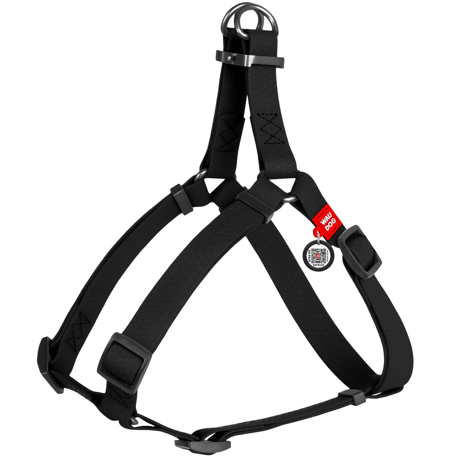 Шлея для собак водостійка WAUDOG Waterproof, з QR-паспортом, металева пряжка-фастекс, XS, Ш 15 мм, Д 30-39 см чорний