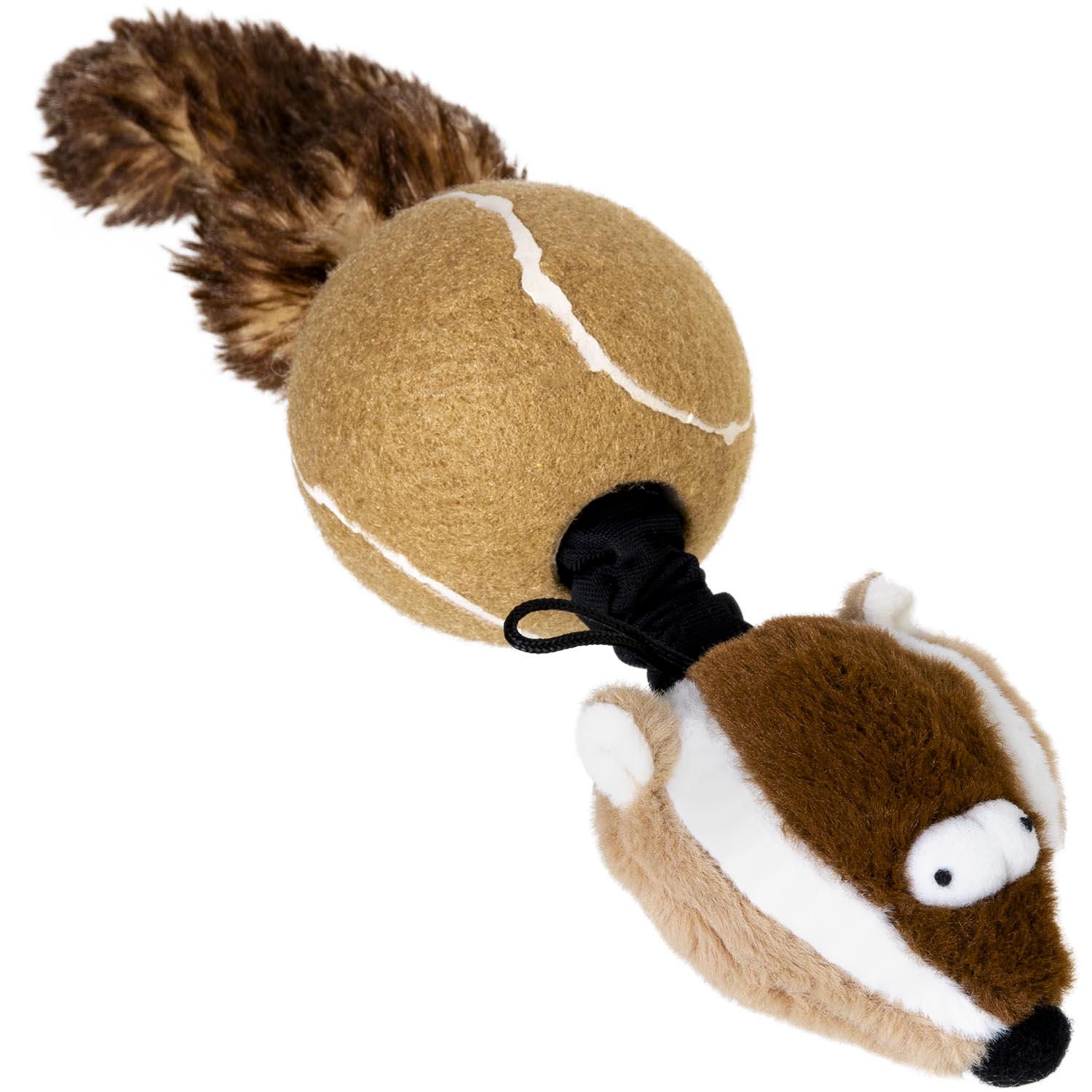 Іграшка для собак Борсук з 2-ма пищалками GiGwi Catch&fetch, штучне хутро, тенісна гума, мотузка, 32 см