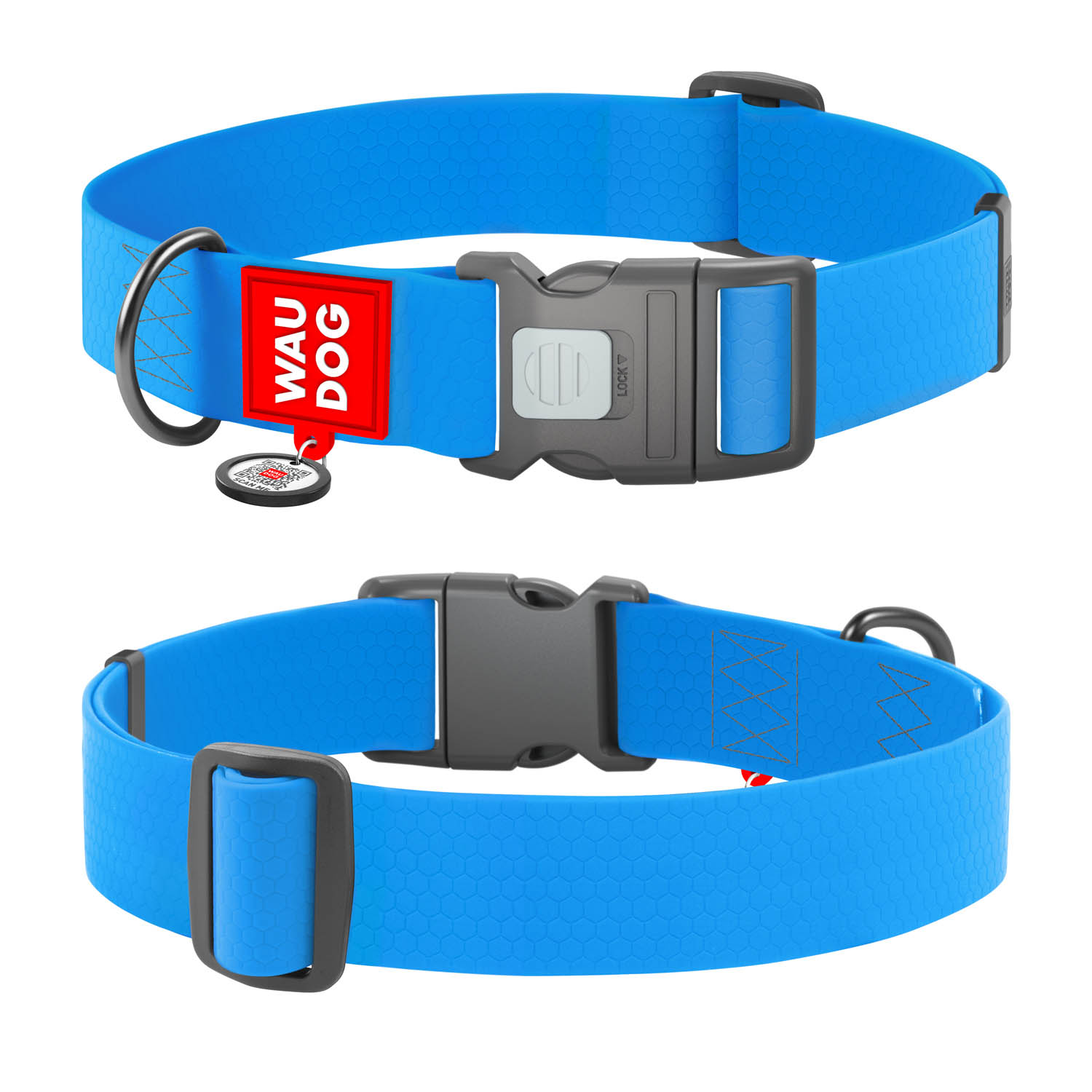 Нашийник для собак водостійкий WAUDOG Waterproof з QR паспортом, пластиковий фастекс, XXL, Ш 40 мм, Дов 46-70 см, блакитний