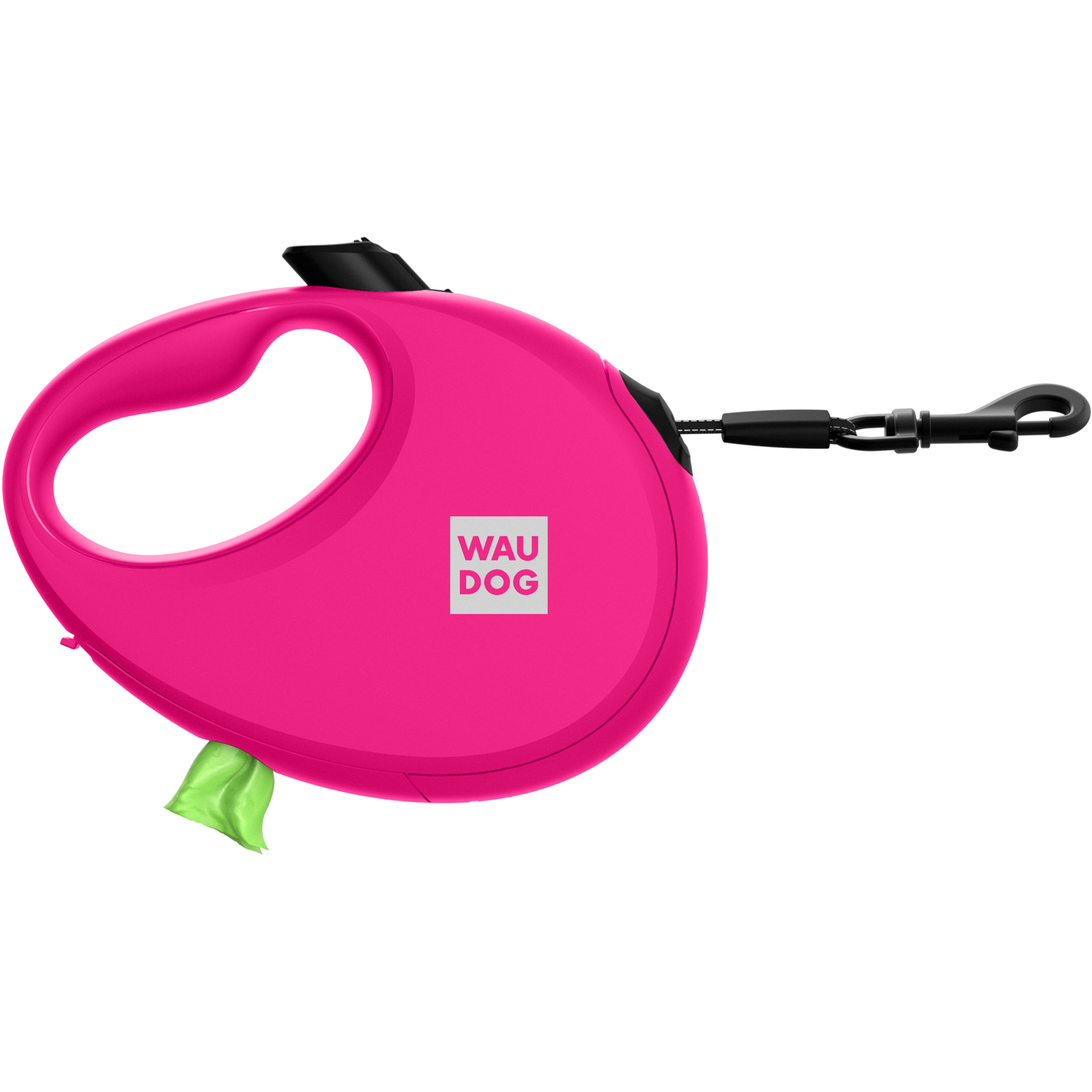 Повідець-рулетка для собак WAUDOG R-leash з контейнером для пакетів, світловідбивна стрічка, M, до 20 кг, 5 м, рожевий