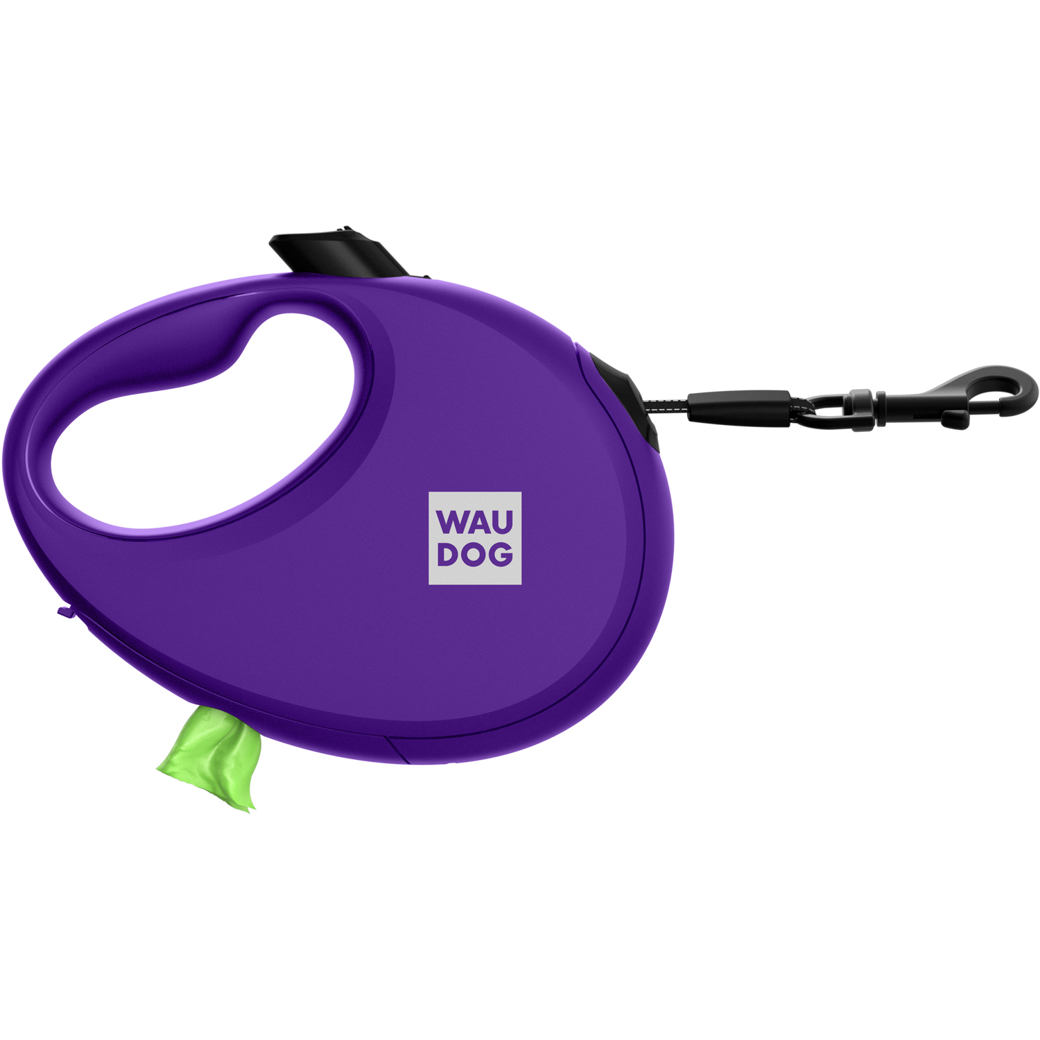Повідець-рулетка для собак WAUDOG R-leash з контейнером для пакетів, світловідбивна стрічка, M, до 20 кг, 5 м, фіолетовий