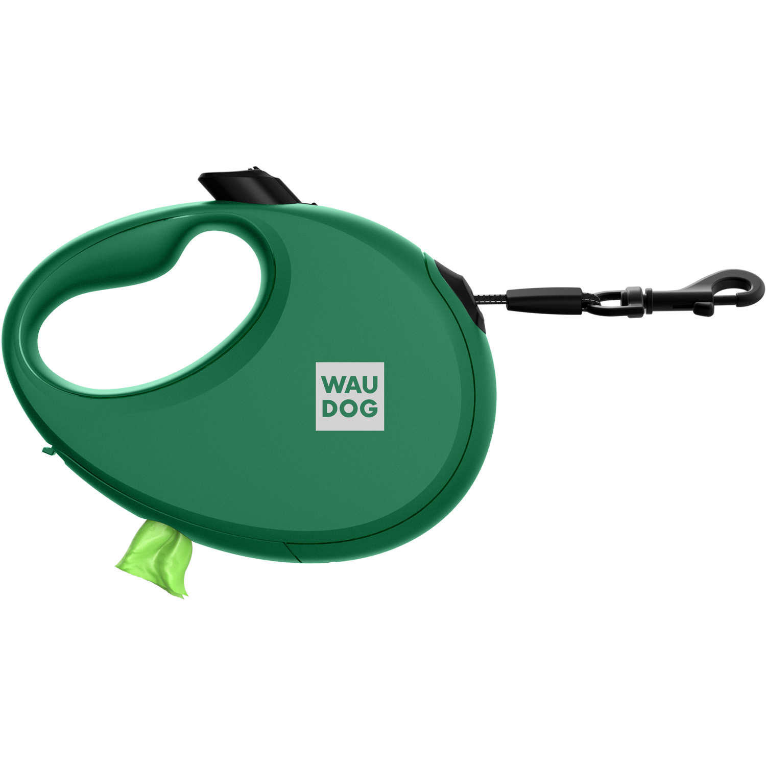 Повідець-рулетка для собак WAUDOG R-leash з контейнером для пакетів, світловідбивна стрічка, L, до 40 кг, 5 м, зелений