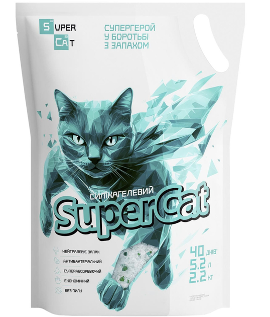 Силікагелений наповнювач SuperCat для котячих туалетів. 2.2 кг / 5,2 л