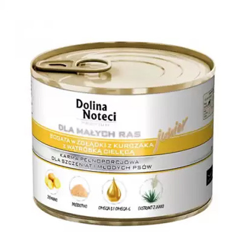 Dolina Noteci Premium для цуценят, юніорів собак маленьких порід з курячим шлунком та печінкою теляти, 185 гр