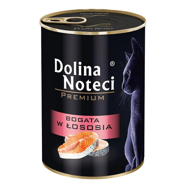 Корм конс.Dolina Noteci Premium для котів, м'ясні шматочки в соусі з лососем,400 гр