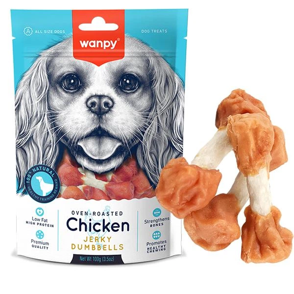 Wanpy КІСТКА-ГАНТЕЛЬ З В'ЯЛЕНОЮ КУРКОЮ (Chicken Jerky Dumbbells) ласощі для собак 100г