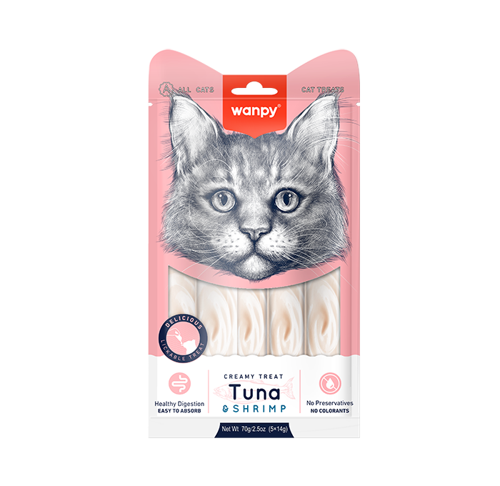 Wanpy ТУНЕЦЬ З КРЕВЕТКАМИ (Creamy Treat Tuna&Shrimp) рідкі ласощі для котів 14гх5од