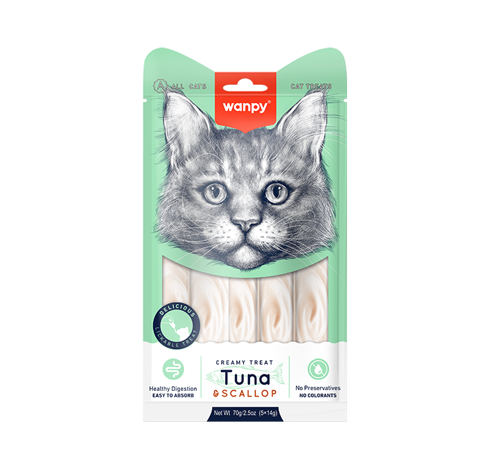 Wanpy ТУНЕЦЬ З ГРЕБІНЦЕМ (Creamy Treat Tuna&Scallop) рідкі ласощі для котів 14гх5од
