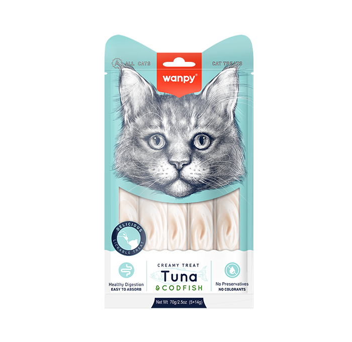 Wanpy ТУНЕЦЬ З ТРІСКОЮ (Creamy Treat Tuna&Codfish) рідкі ласощі для котів 14гх5од
