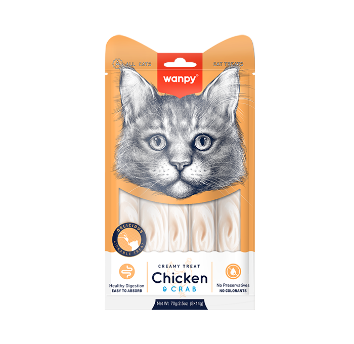 Wanpy КУРКА З КРАБОМ (Creamy Treat Chicken&Crab) рідкі ласощі для котів 14гх5од