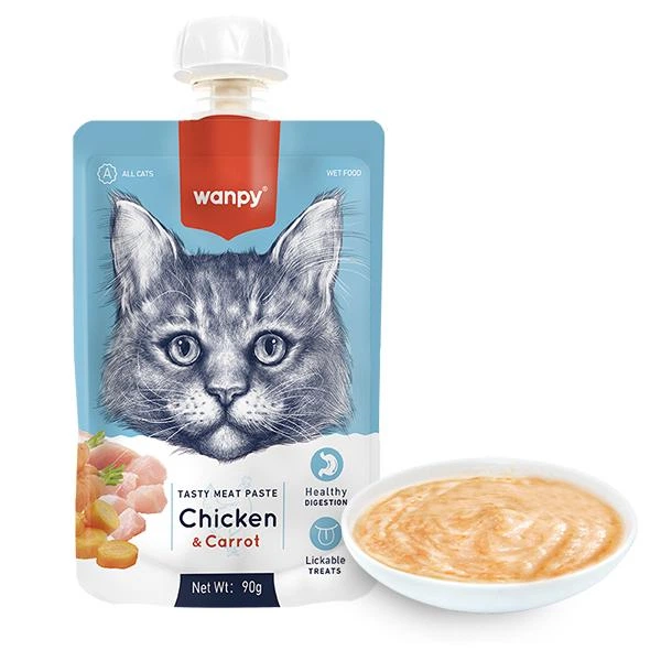 Wanpy КРЕМ-ПЮРЕ КУРКА З МОРКВОЮ (Chicken&Carrot) рідкий корм для котів, 90г