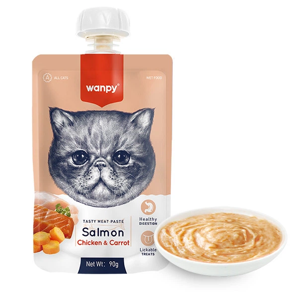 Wanpy КРЕМ-ПЮРЕ ЛОСОСЬ І КУРКА З МОРКВОЮ(Salmon Chicken&Carrot) рідкий корм для котів, 90г
